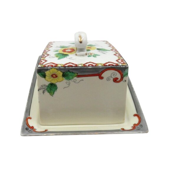 NORITAKE Butter Dish Floral Ceramic Hand-Painted Set Japan Vintage - Picture 3 of 13
